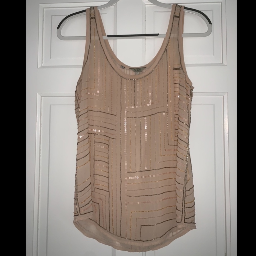 Glitzy blush / nude sequin tank top from Guess